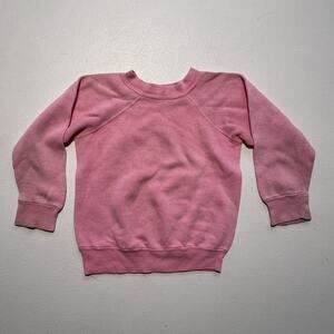 Vtg 80s KIDS Pastel Pink Raglan Distressed Sweatshirt / Soft / Retro